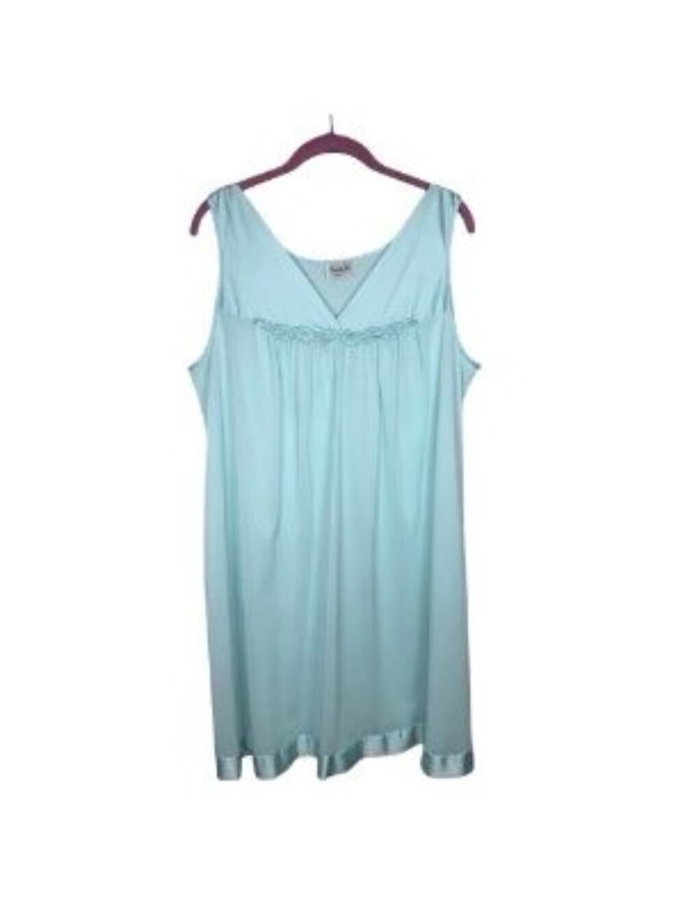 Vintage Vanity Fair Nightgown Size Large Embroidered Applique Aqua Nylon Satin